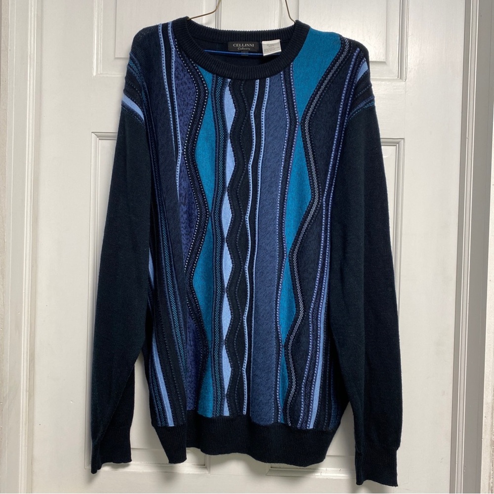Cellinni Collezione Men's Sweater XL   3D Blues Vintage Wool blend